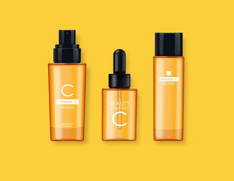 點擊來源直接獲取大圖文件 維生素 c 化妝品 面膜 面霜和精華液套裝,美容公司,護膚瓶,逼真的包裝模型和新鮮柑橘,治療精華,美容化妝品,矢量橫幅 模板 3d質(zhì)感矢量日化商品主圖banner模板
